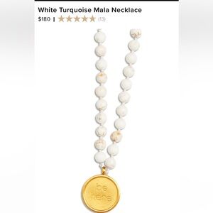 108 prayer-blessed white turquoise beads & 18k gold-plated “Be Here” pendant